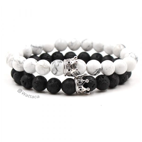 Pack Pulseras Parejas King and Queen BlackWhite Silver