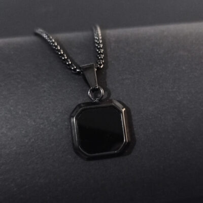 Collar Square Simple Black Acero Inoxidable