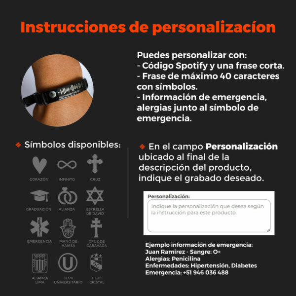 Pulsera de Emergencia, pulsera Spotify personalizada Lima Peru