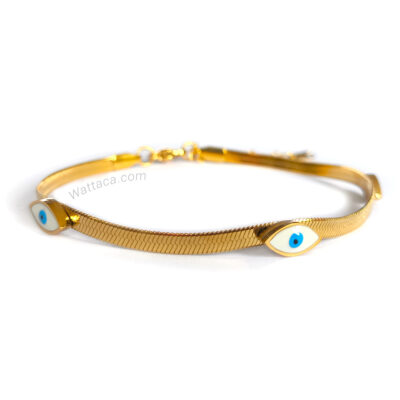 Pulsera Ojo Turco Azul Acero Inoxidable Gold – Colección Mujer