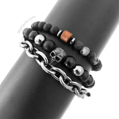 Pack Skull Pulseras Piedra Acero 3X