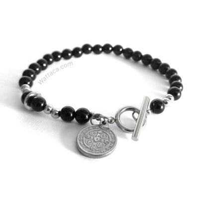 Pulsera San Benito Obsidiana + Acero Inoxidable