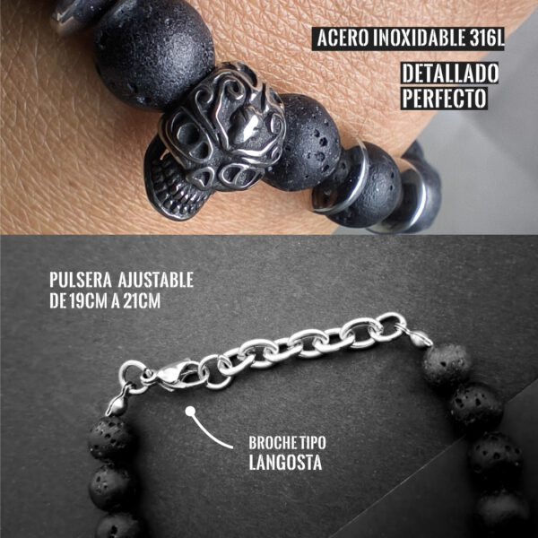 Pulsera Calavera Volcánica Hematita Acero Inoxidable en Lima Perú Wattaca