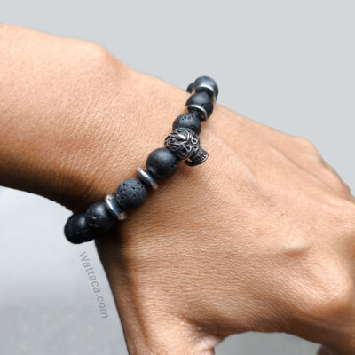 Pulsera Skull Volcánica Hematita Acero Inoxidable – Ajustable