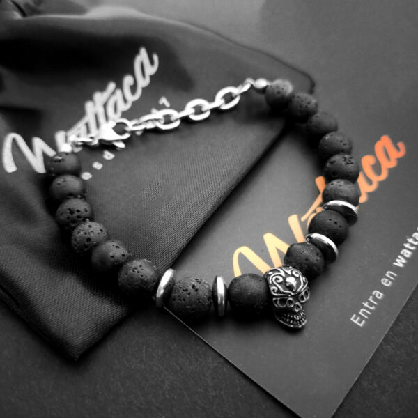 Pulsera Calavera Volcánica Hematita Acero Inoxidable en Lima Perú Wattaca