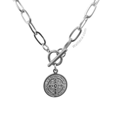 Collar San Benito Cadena Paperclip Acero Inoxidable