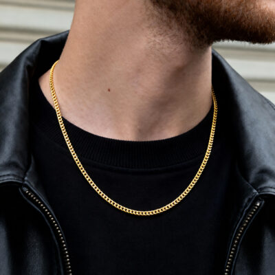 Collar Cubana Acero Inoxidable Gold 3mm